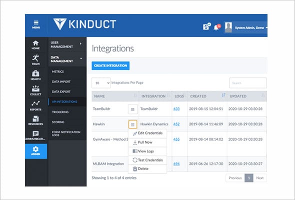Screengrab of app showing integrations