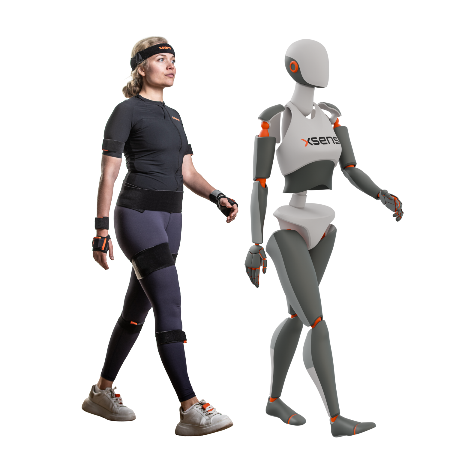 Female wearing Xsens Awinda alongside an avatar
